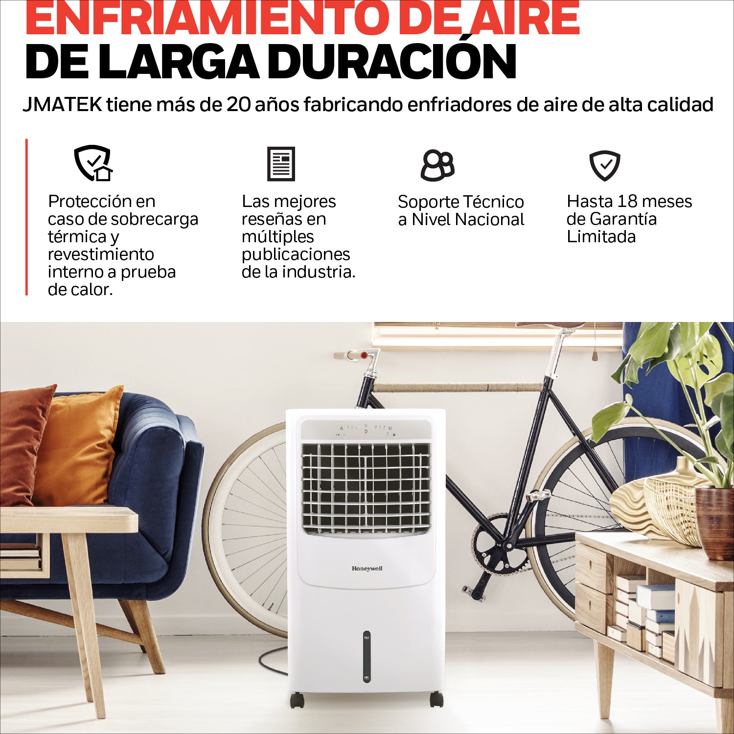 Honeywell Enfriador de Aire, Humidificador, Ventilador 3 en 1 de 20L para 19m2 Con Control, Modelo CL202PEUI