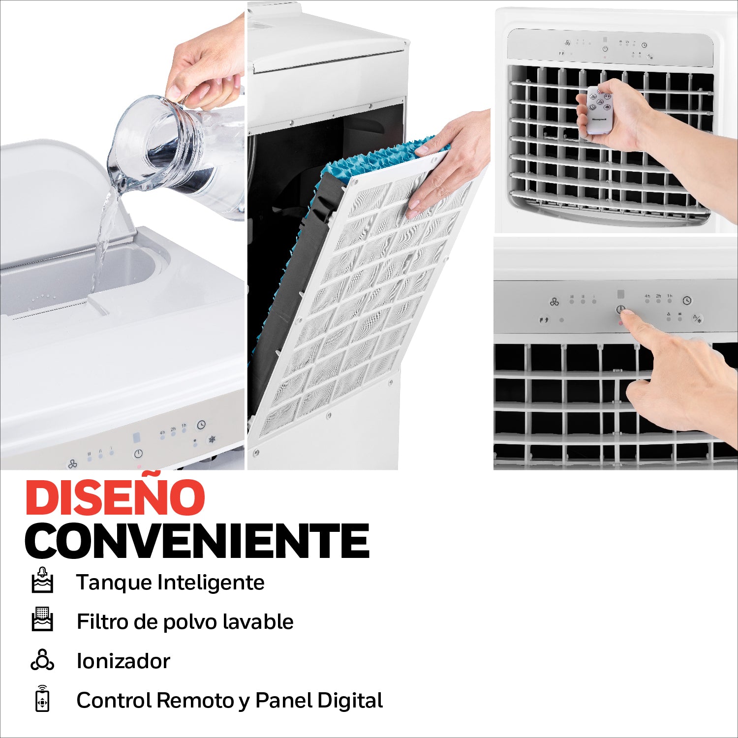 Honeywell Enfriador de Aire, Humidificador, Ventilador 3 en 1 de 20L para 19m2 Con Control, Modelo CL202PEUI
