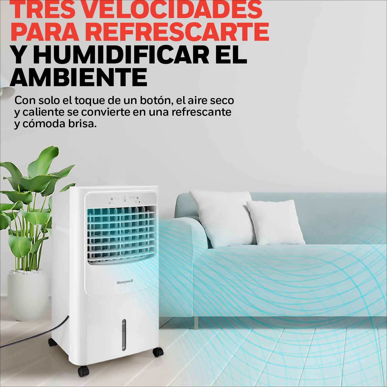 Honeywell Enfriador de Aire, Humidificador, Ventilador 3 en 1 de 20L para 19m2 Con Control, Modelo CL202PEUI