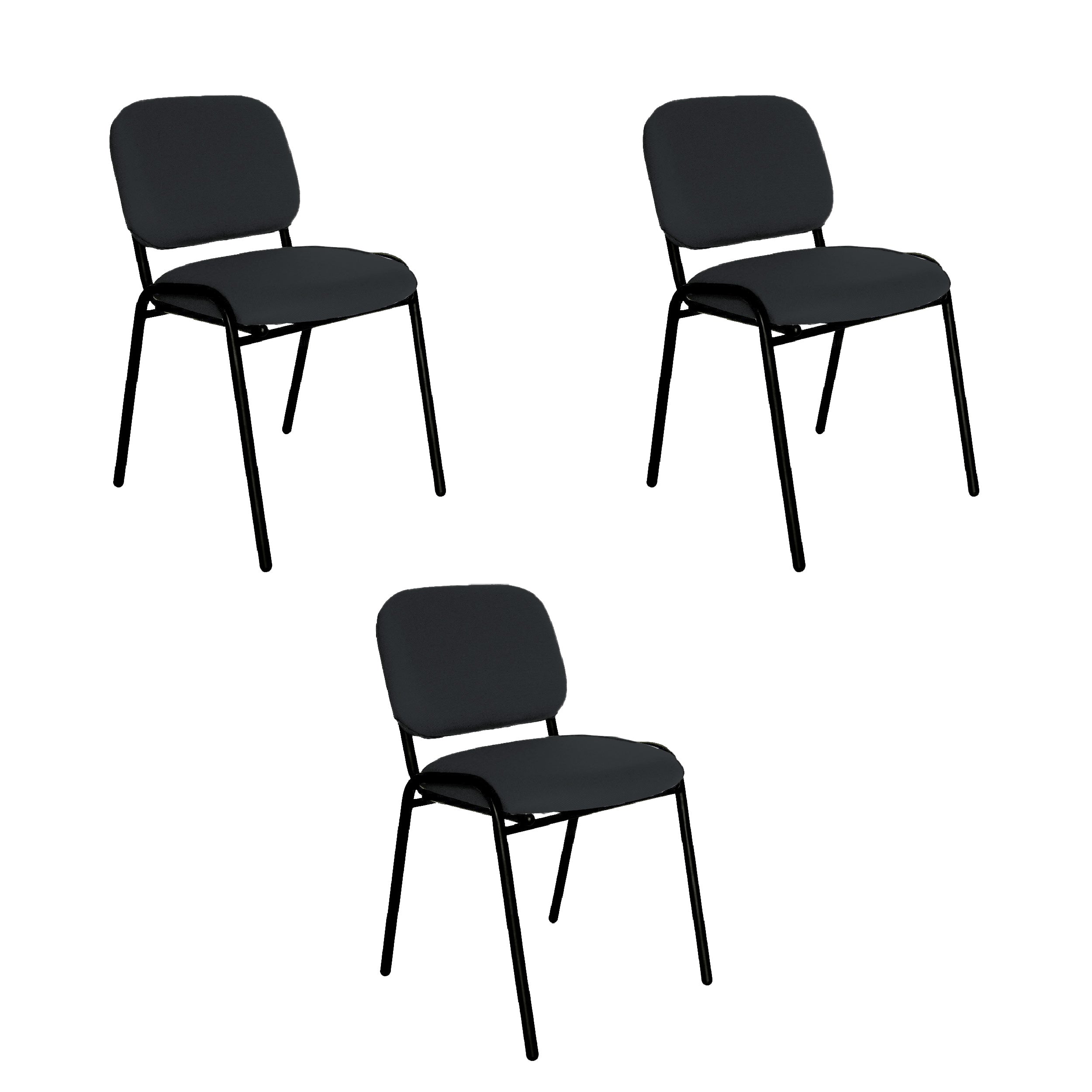 Offiho Set de 3 Sillas de Oficina para Visita Tapizada con Estructura de Acero, Modelo ECOVISITA