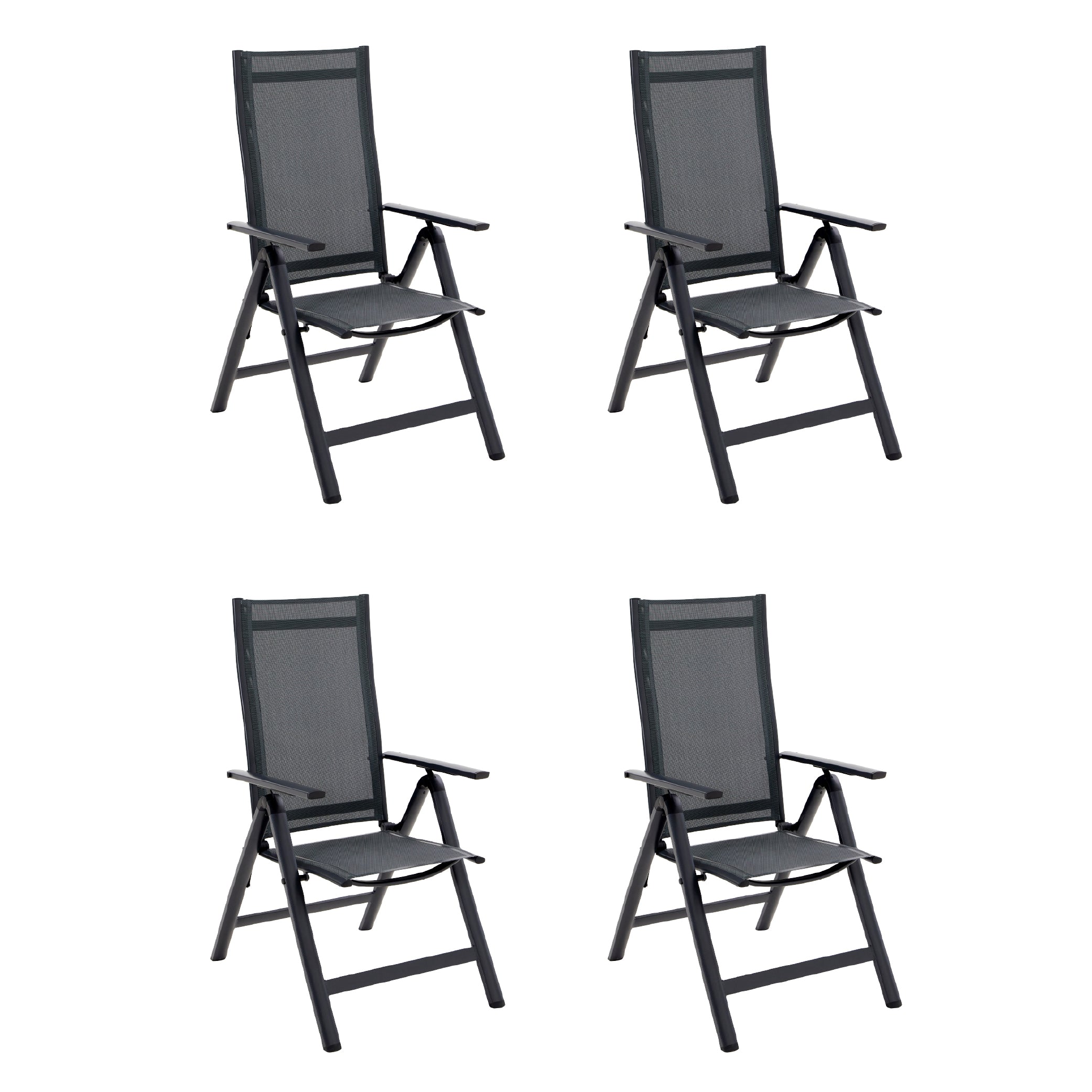 Naterial Set de 4 Sillas de Jardín Plegables de Aluminio y Textileno para Exterior con Respaldo Ajustable, Modelo Odyssea