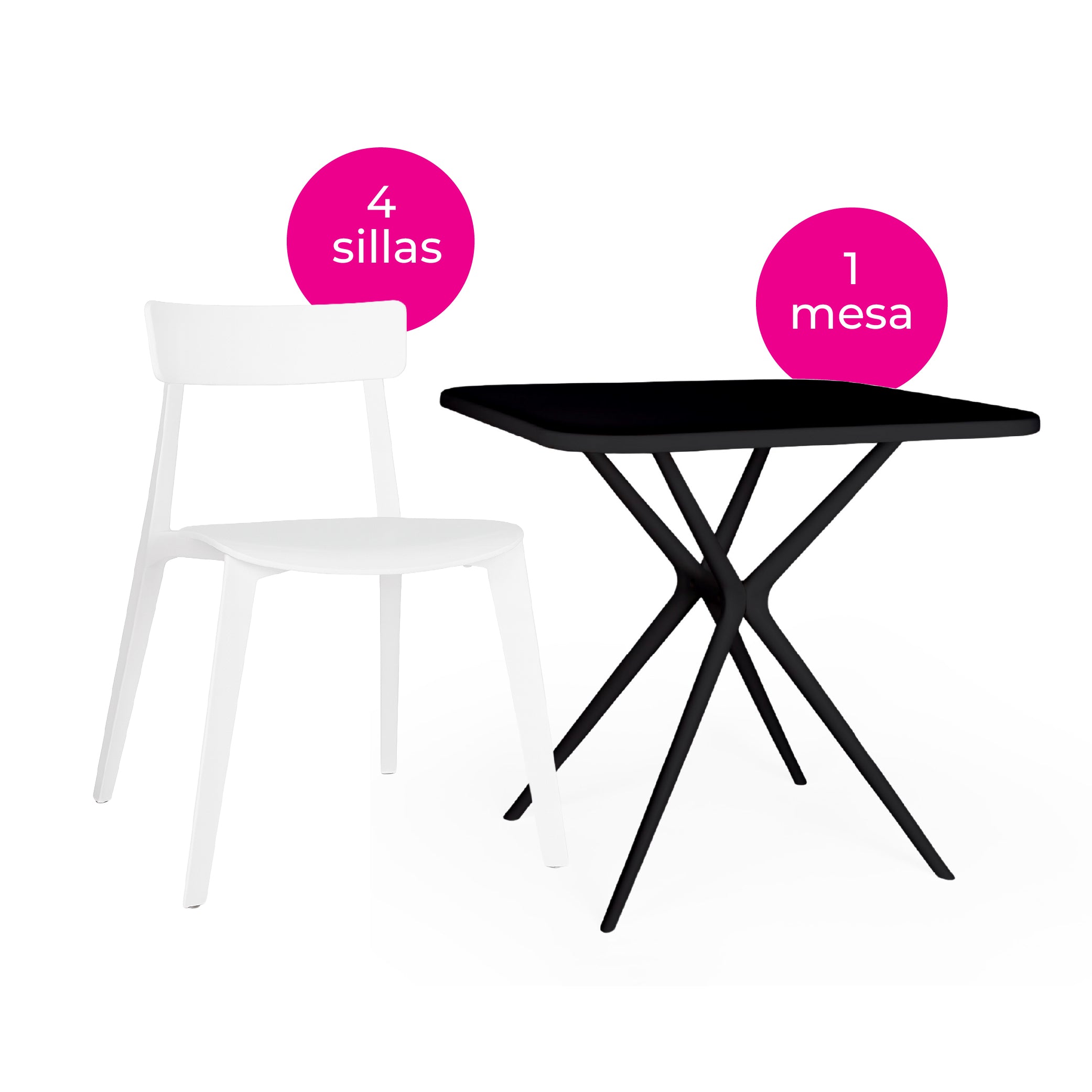 Offiho Set de Mesa de Comedor con 4 Sillas de Polipropileno con Protección UV para Exterior, Modelo Tonnati OHM-16 + Kipali OHV-18