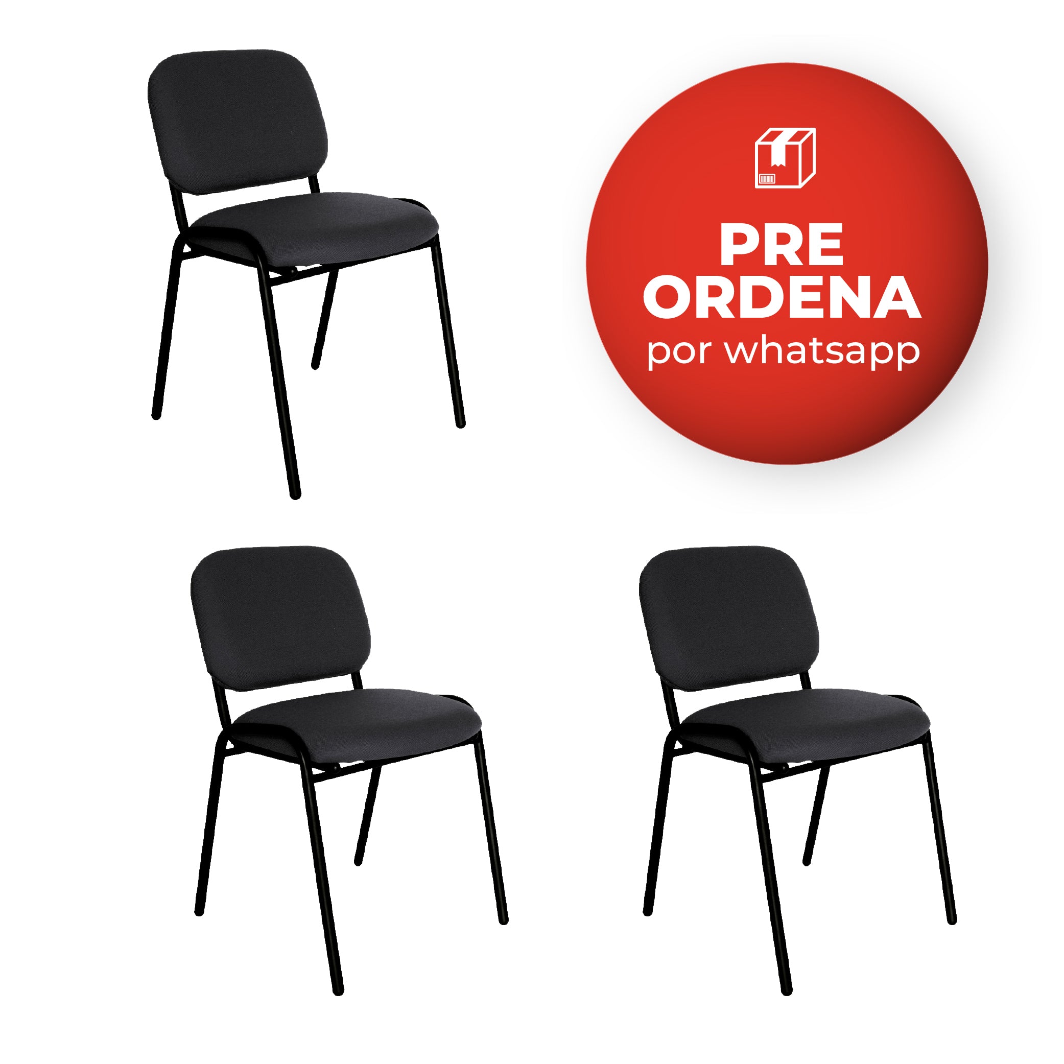 Offiho Set de 3 Sillas de Oficina para Visita Tapizada con Estructura de Acero, Modelo ECOVISITA