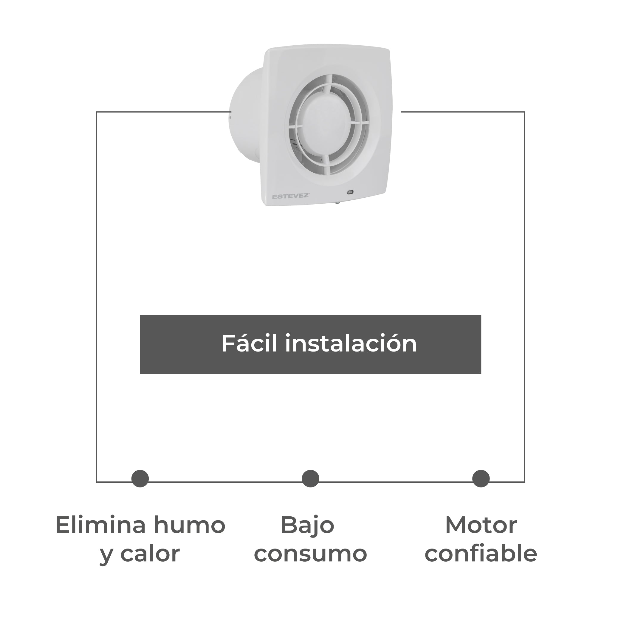 Estevez Extractor de Aire Tipo Francés 4" Baño / Cocina, Pared, Modelo 2704