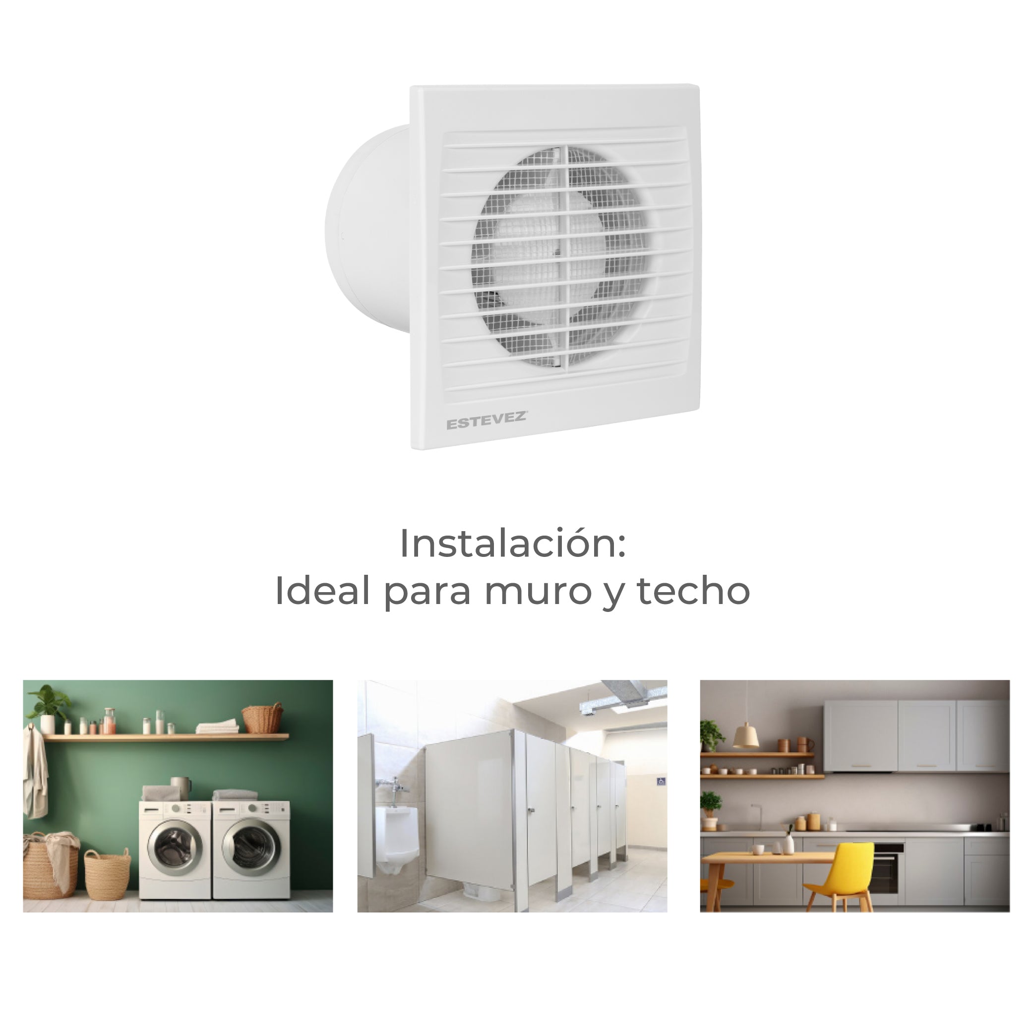 Estevez Extractor de Aire de 6" con Rejilla Frontal, Para Baño / Cocina, Pared / Techo, Modelo 2506