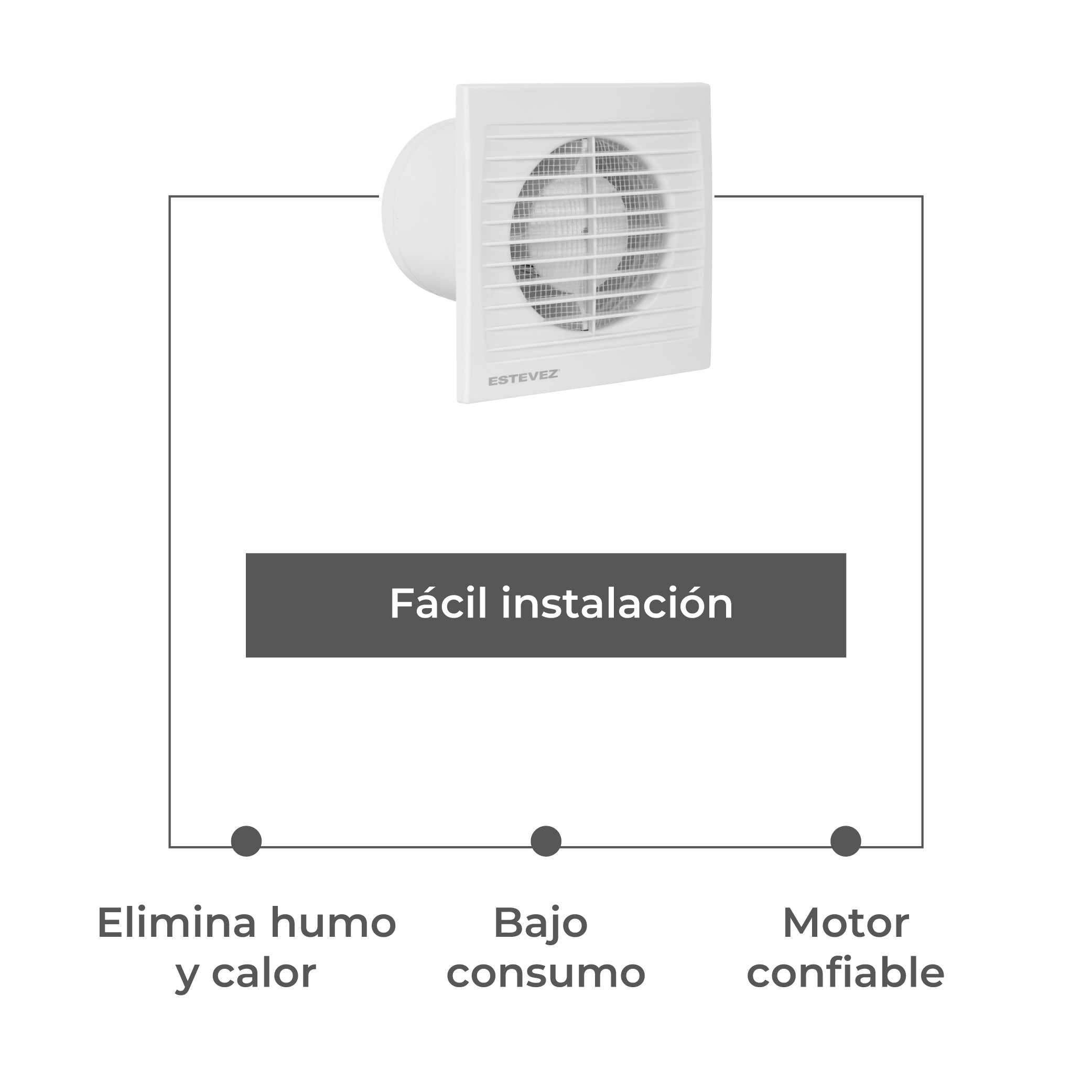Estevez Extractor de Aire de 6" con Rejilla Frontal, Para Baño / Cocina, Pared / Techo, Modelo 2506