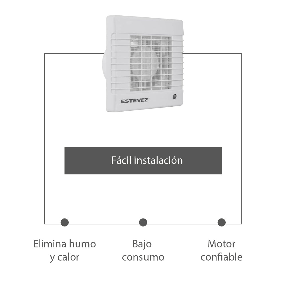 Estevez Extractor de Aire 6" con Rejilla Frontal, Para Baño / Cocina, Modelo 2606