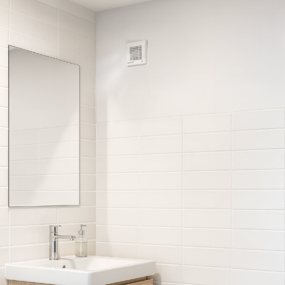 Estevez Extractor de Aire con Rejilla Frontal de 4" Apto para Pared Baño / Cocina, Modelo 2604