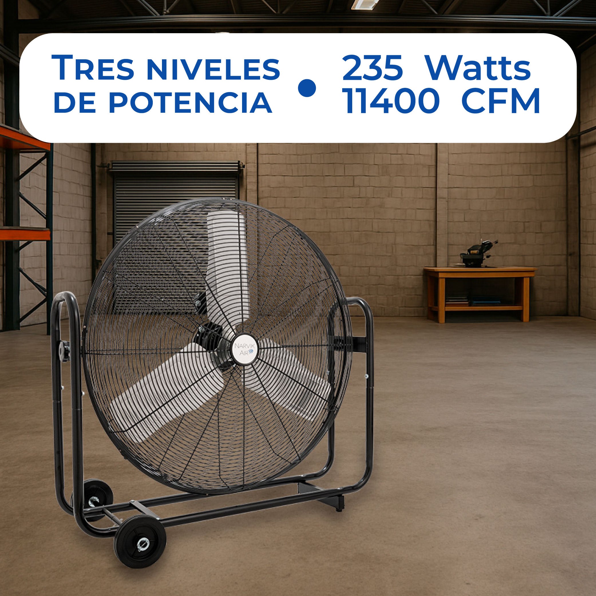 Narvik Ventilador de 30" Industrial de Piso con Ruedas e Inclinación de 270° de 235W, Modelo NA1230 / NA-F30