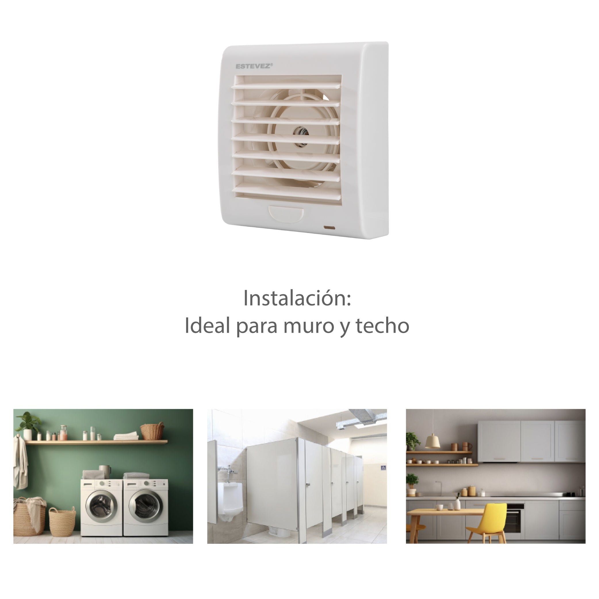 Estevez Extractor de Aire de 4" con Sensor de Humedad, Para Baño / Cocina, Pared / Ventana, Modelo 1404-H(eco)