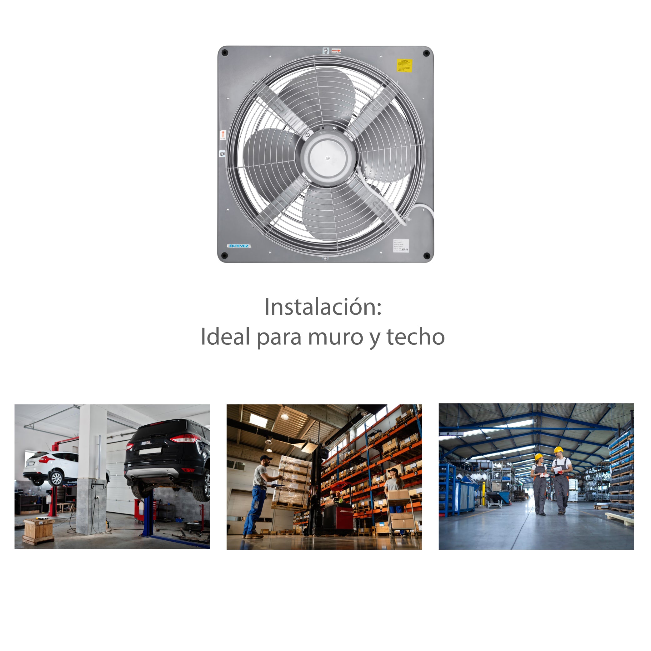 Estevez Extractor De Aire de 14" Muro / Pared Uso Industrial 52dB 918 CFM, Modelo 1814(eco)