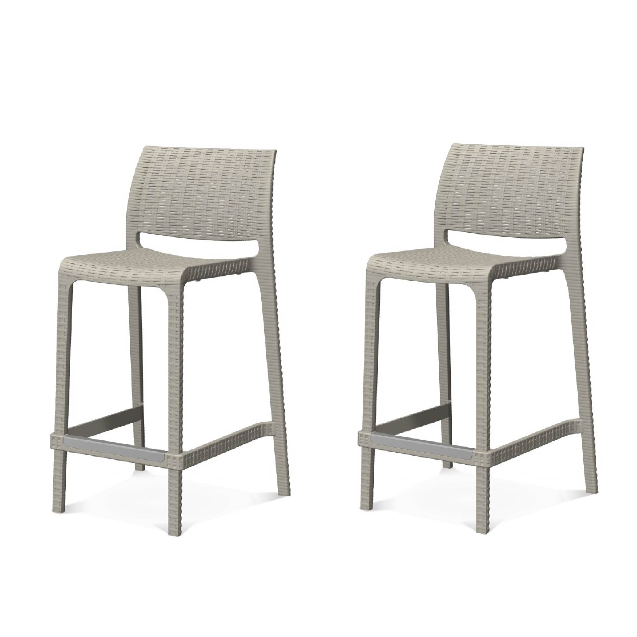 Lagoon Set de 2 Bancos de Barra Tipo Ratan en Varias Alturas Apto para Exterior e Interior con Protección UV, Modelo Rue 7036