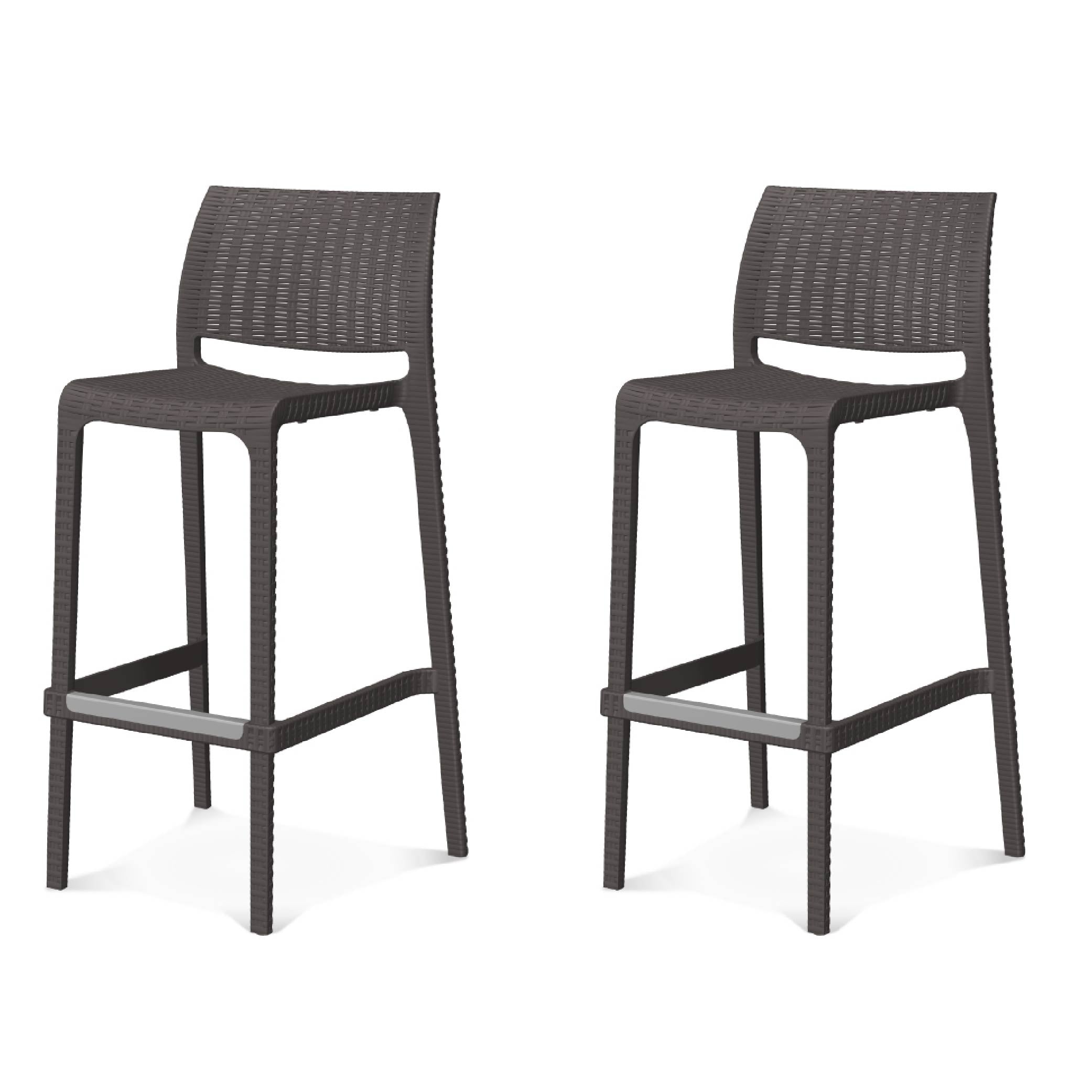 Lagoon Set de 2 Bancos de Barra Tipo Ratan en Varias Alturas Apto para Exterior e Interior con Protección UV, Modelo Rue 7036