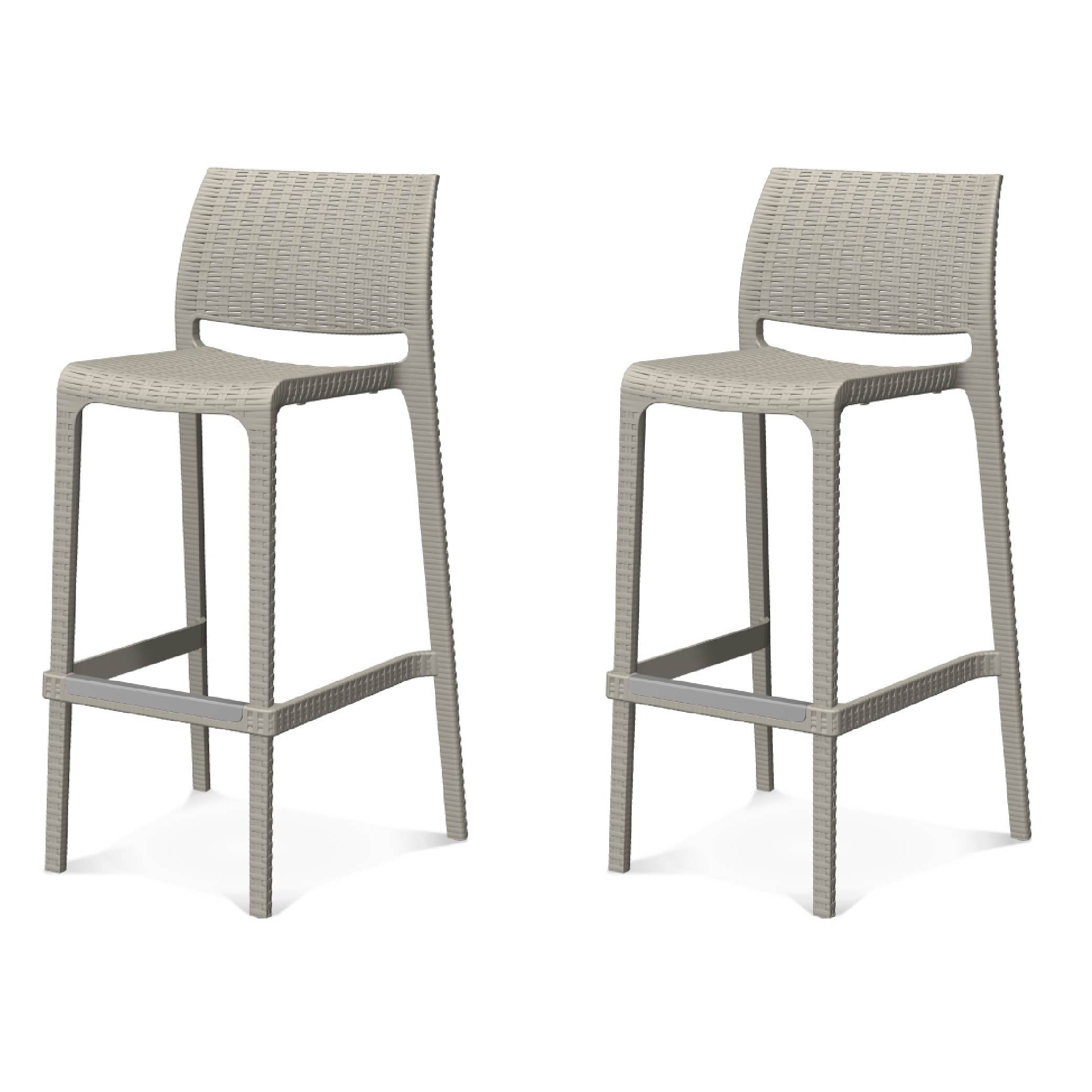 Lagoon Set de 2 Bancos de Barra Tipo Ratan en Varias Alturas Apto para Exterior e Interior con Protección UV, Modelo Rue 7036