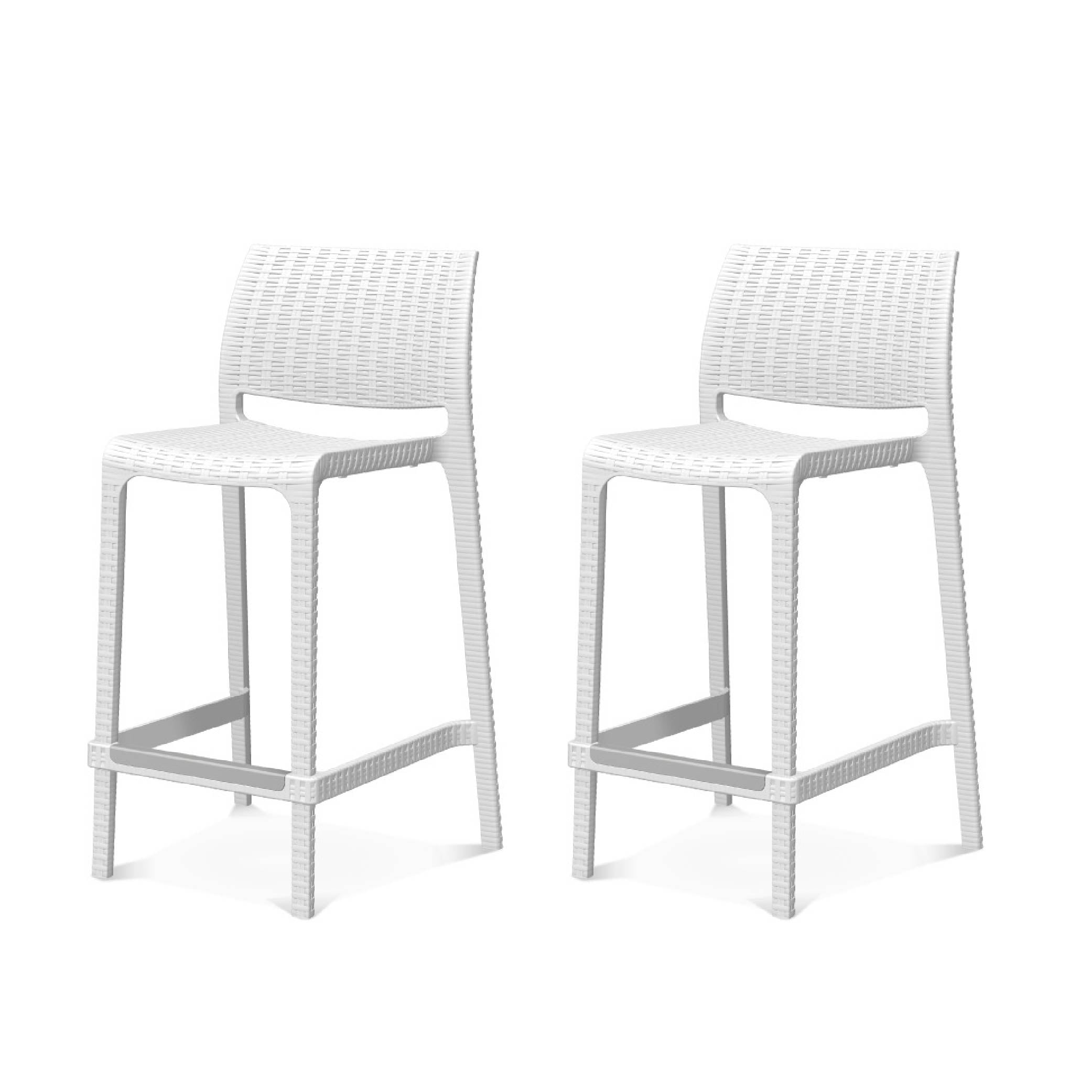 Lagoon Set de 2 Bancos de Barra Tipo Ratan en Varias Alturas Apto para Exterior e Interior con Protección UV, Modelo Rue 7036