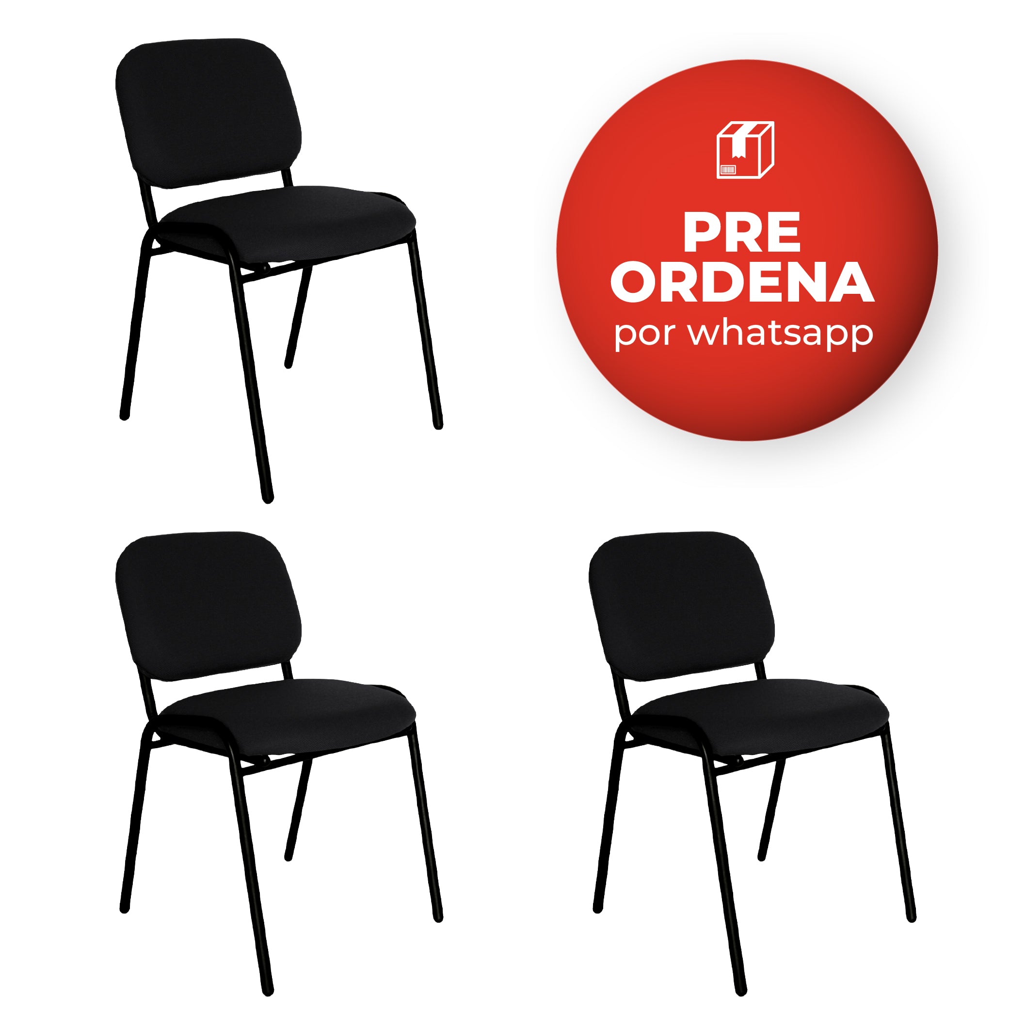 Offiho Set de 3 Sillas de Oficina para Visita Tapiz Personalizable con Estructura de Acero, Modelo ECOVISITA