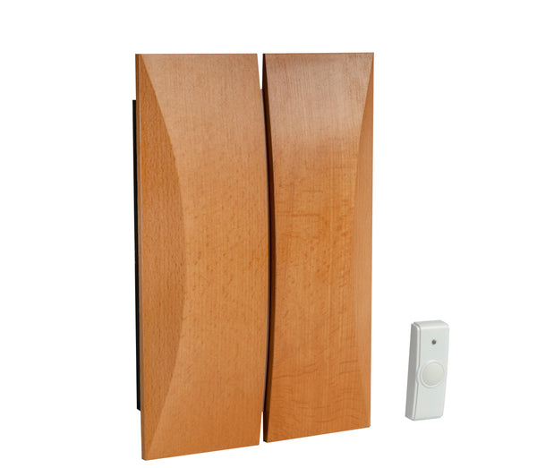 Estevez Timbre Inalámbrico a Pilas 3 Melodías - Modelo Wood D5814W Madera, Pulsador CR2032, Alcance 60m- LuzDeco
