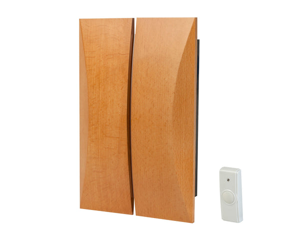 Estevez Timbre Inalámbrico a Pilas 3 Melodías - Modelo Wood D5814W Madera, Pulsador CR2032, Alcance 60m- LuzDeco
