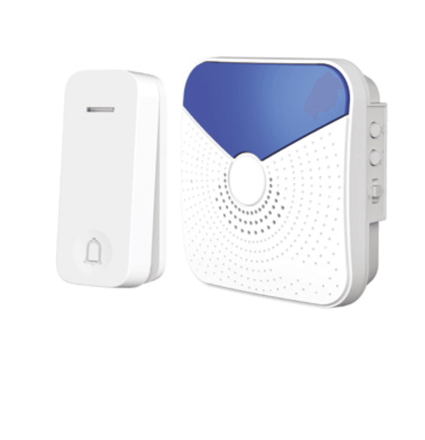 Estevez Timbre Inalámbrico a Pilas con 32 Melodías, Control Remoto, Modelo D651W-AZ - Blanco/Azul- LuzDeco