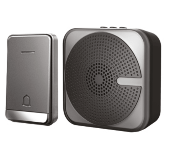 Estevez Timbre Inalámbrico a Pilas con 32 Melodías, Modelo Cefeo D891W-NG - Negro, Pulsador Autónomo IP44- LuzDeco