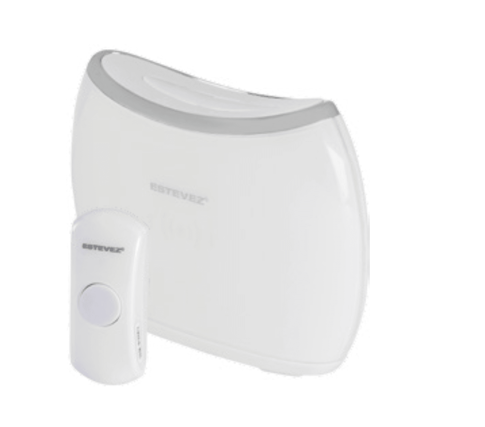 Estevez Timbre Inalámbrico a Pilas con 32 Melodías, Modelo Loopy D884W-BL - Blanco, Pulsador Autónomo, Alcance 150m- LuzDeco