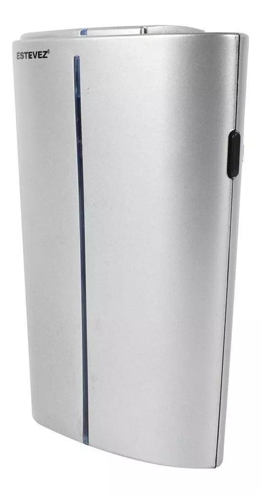 Estevez Timbre Inalámbrico a Pilas con 32 Melodías, Modelo Smooth D883W-PL - Plata, Pulsador Autónomo, Alcance 150m - LuzDeco