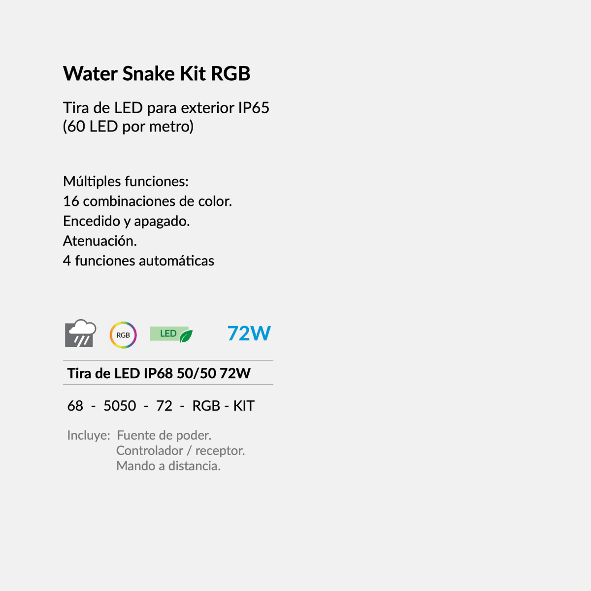 Tira de Luz LED RGB Estevez 68-5050-72RGB-KT de 72W para Exterior IP65 - Multicolor (5 Metros) con Control Remoto - LuzDeco