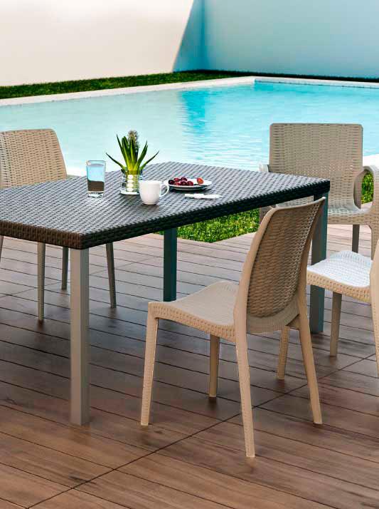 Lagoon, Silla Rue 7025, Silla de comedor, silla de comedor para exterior, silla de comedor para interior, Muebles de rattan sintetico, Mobiliario de terraza, Diseño de ratan, Resistente a los rayos UV, Muebles resistentes a los rayos UV, Muebles de mimbre