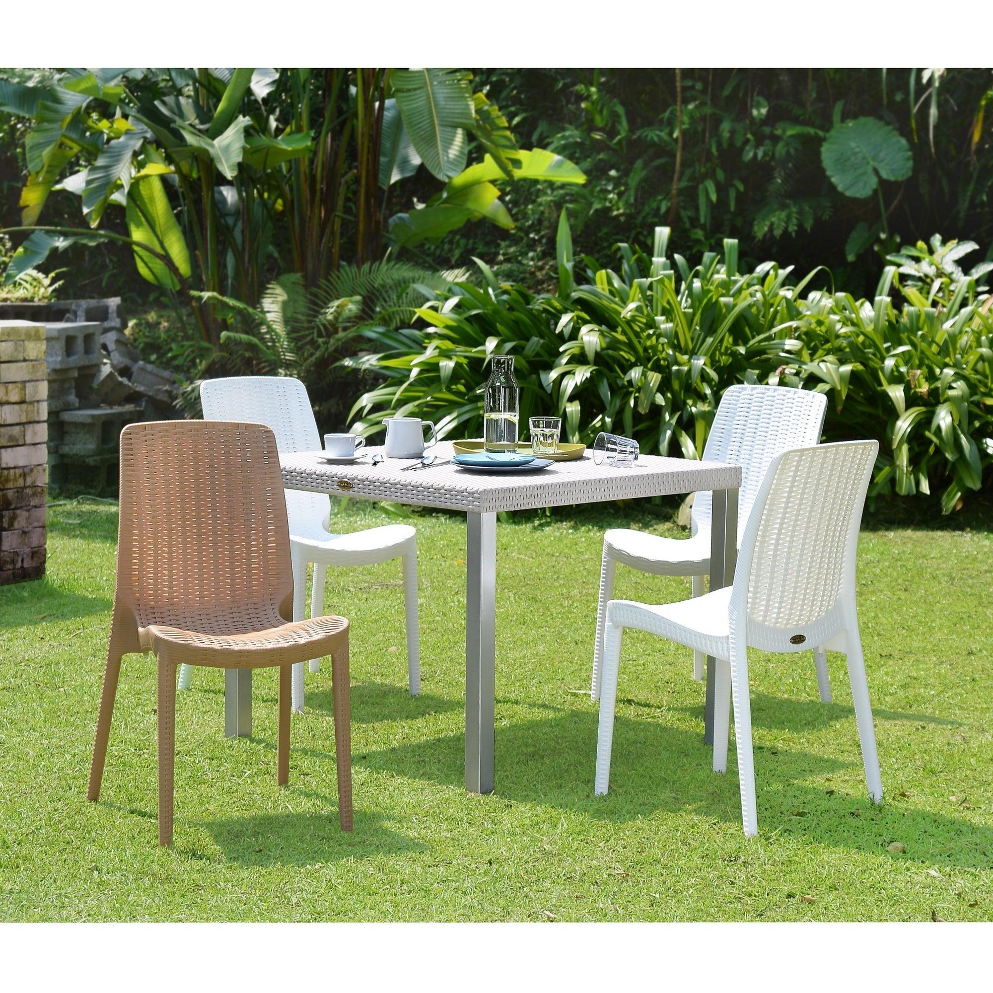 Lagoon Set de 4 Sillas de Comedor Tipo Ratán para Exterior e Interior con Protección Solar UV, Modelo Rue 7025 - LuzDeco