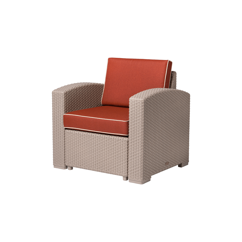 Lagoon, Magnolia 7023CC, Sillón individual, Sillón de rattan, Sillón para exterior, Sillón apto para exterior, Sillón de jardín, Rattan sintético, Cojín resistente a la intemperie, Mobiliario de terraza, Estilo contemporáneo, Comodidad exterior.