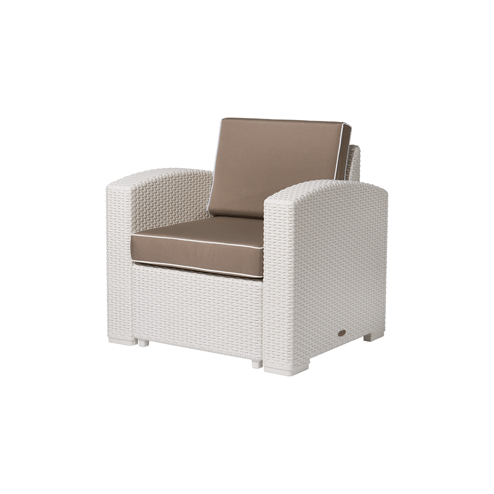 Lagoon, Magnolia 7023CC, Sillón individual, Sillón de rattan, Sillón para exterior, Sillón apto para exterior, Sillón de jardín, Rattan sintético, Cojín resistente a la intemperie, Mobiliario de terraza, Estilo contemporáneo, Comodidad exterior.