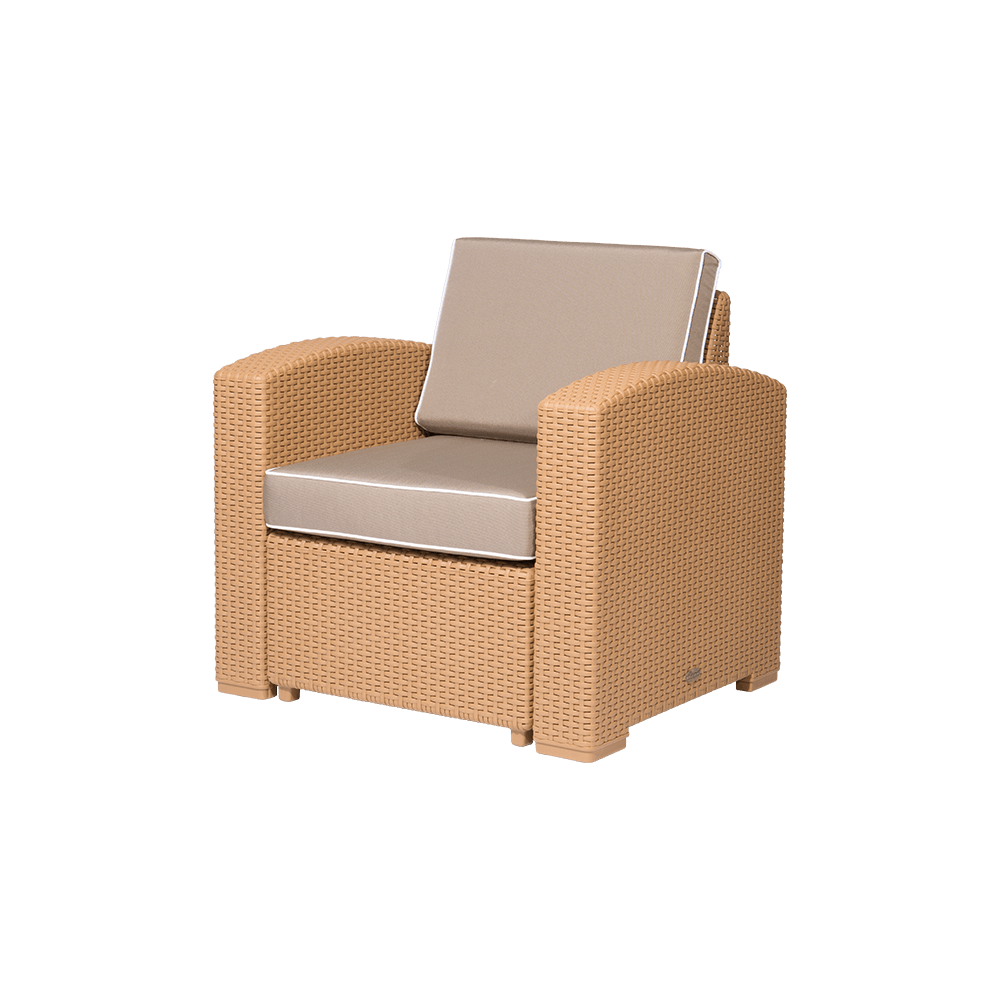 Lagoon, Magnolia 7023CC, Sillón individual, Sillón de rattan, Sillón para exterior, Sillón apto para exterior, Sillón de jardín, Rattan sintético, Cojín resistente a la intemperie, Mobiliario de terraza, Estilo contemporáneo, Comodidad exterior.