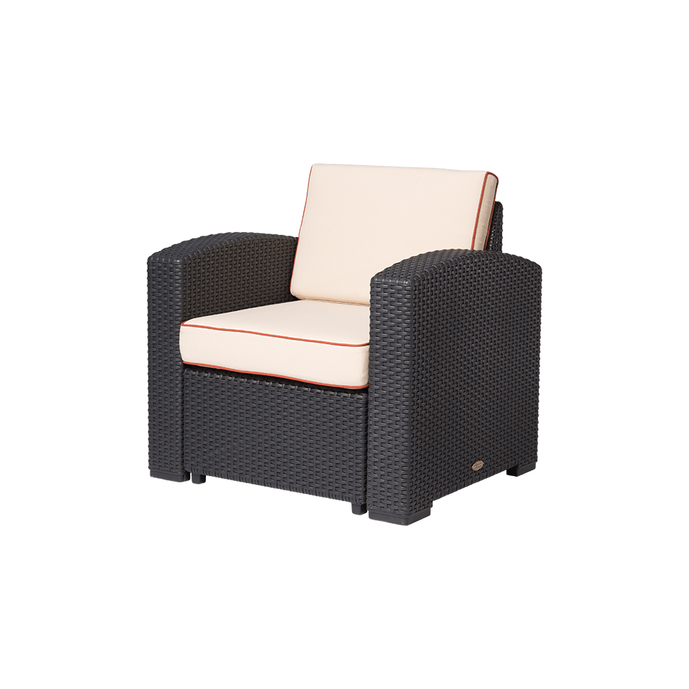 Lagoon, Magnolia 7023CC, Sillón individual, Sillón de rattan, Sillón para exterior, Sillón apto para exterior, Sillón de jardín, Rattan sintético, Cojín resistente a la intemperie, Mobiliario de terraza, Estilo contemporáneo, Comodidad exterior.