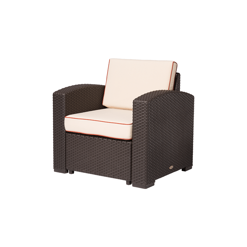 Lagoon, Magnolia 7023CC, Sillón individual, Sillón de rattan, Sillón para exterior, Sillón apto para exterior, Sillón de jardín, Rattan sintético, Cojín resistente a la intemperie, Mobiliario de terraza, Estilo contemporáneo, Comodidad exterior.
