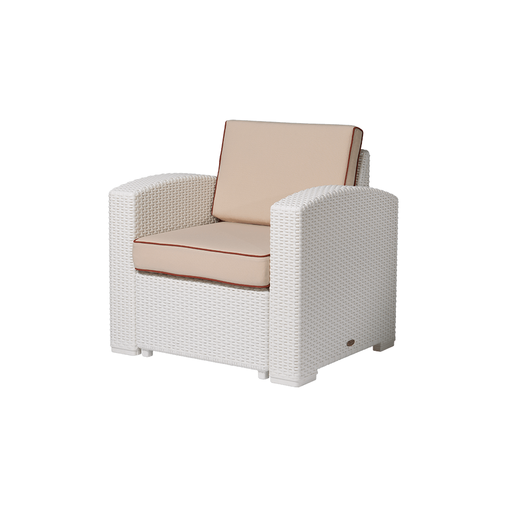 Lagoon, Magnolia 7023CC, Sillón individual, Sillón de rattan, Sillón para exterior, Sillón apto para exterior, Sillón de jardín, Rattan sintético, Cojín resistente a la intemperie, Mobiliario de terraza, Estilo contemporáneo, Comodidad exterior.