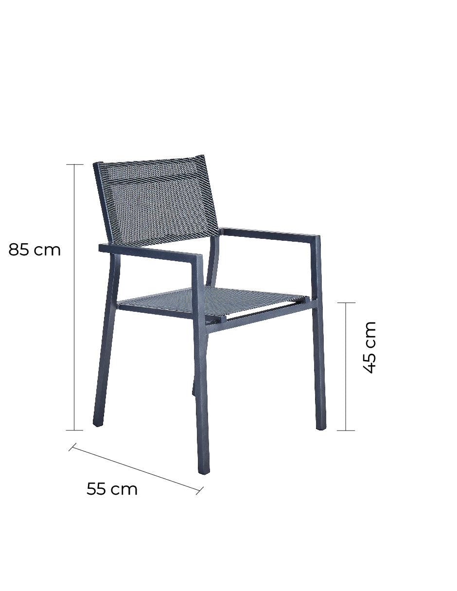 Naterial Set de 2 Sillas de Textileno y Aluminio con Descansabrazos Apta para Exterior, Modelo Orion Alpha II - LuzDeco