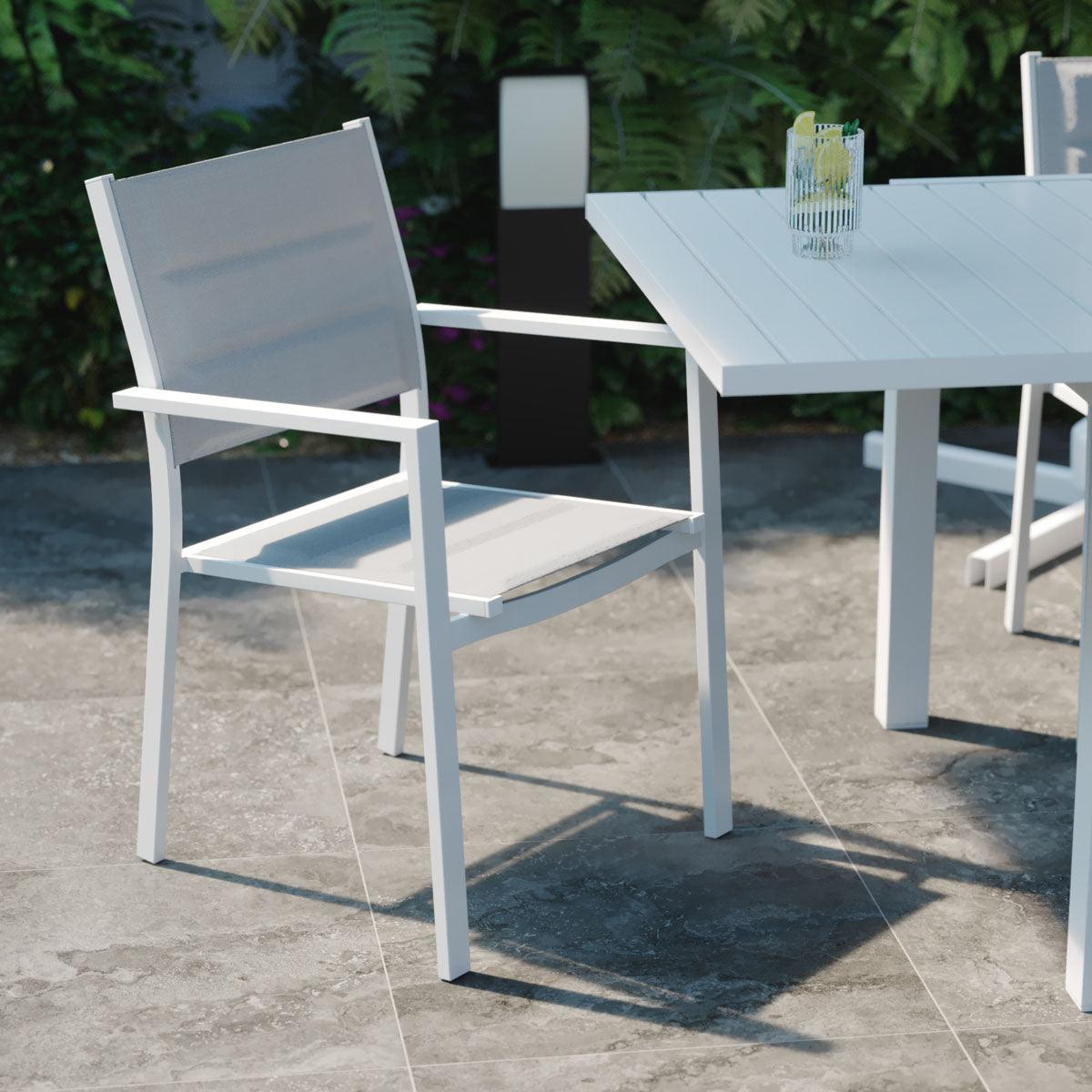 Naterial Set de 2 Sillas de Textileno y Aluminio con Descansabrazos Apta para Exterior, Modelo Orion Beta II - LuzDeco