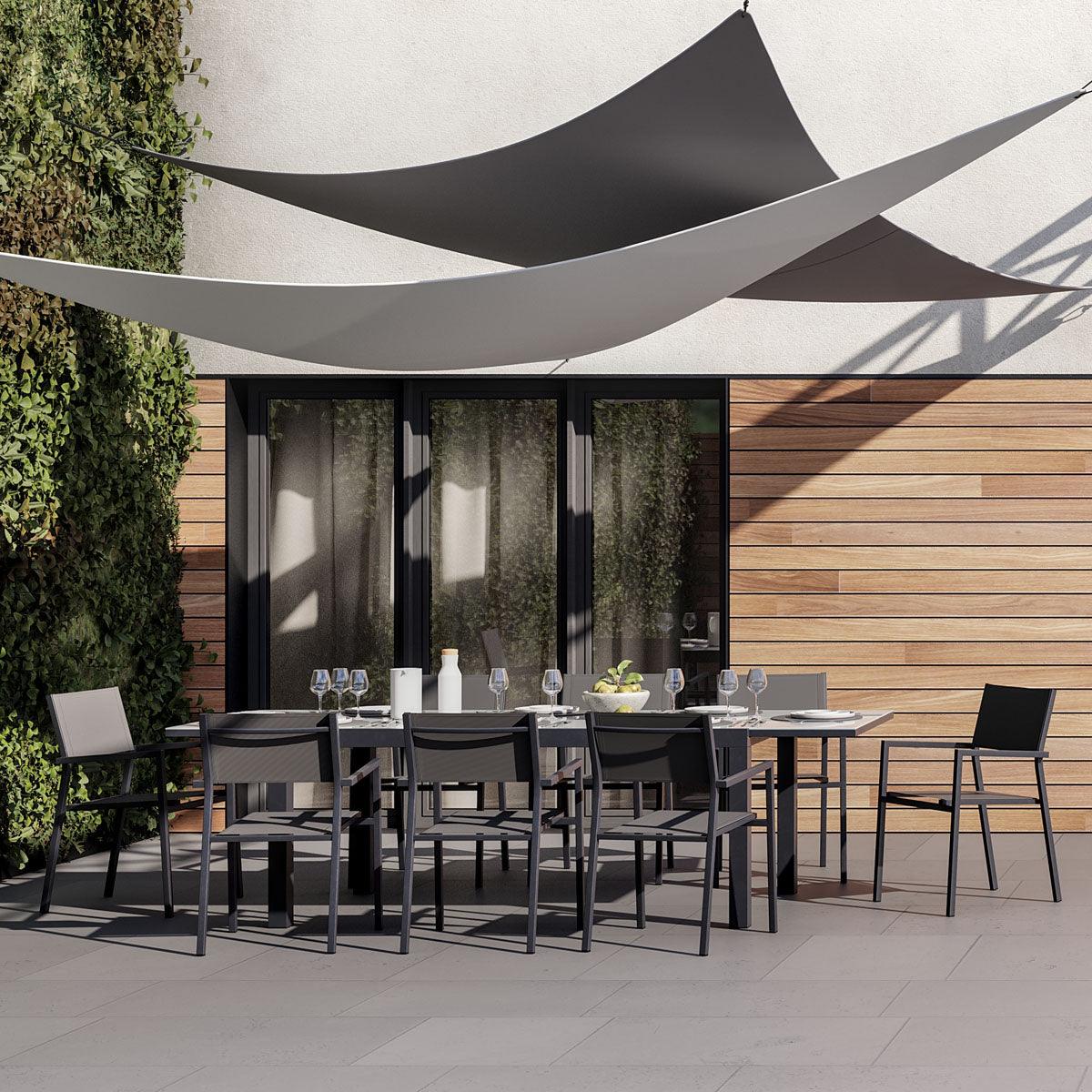 Naterial Set de 4 Sillas de Textileno y Aluminio con Descansabrazos Apta para Exterior, Modelo Orion Alpha II - LuzDeco