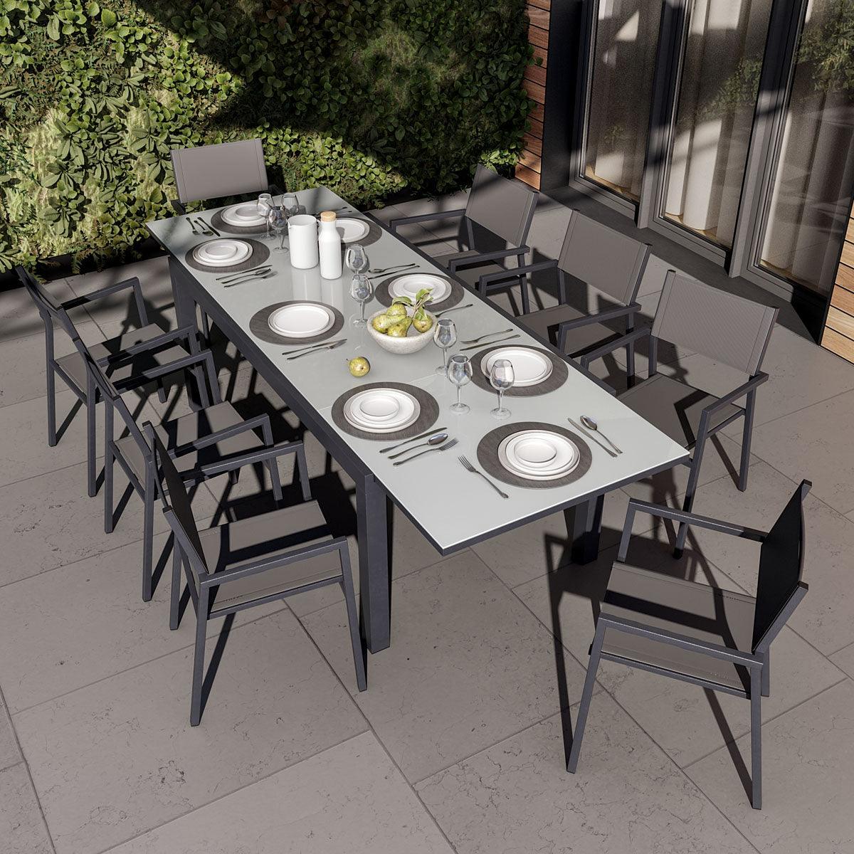 Naterial Set de 4 Sillas de Textileno y Aluminio con Descansabrazos Apta para Exterior, Modelo Orion Alpha II - LuzDeco