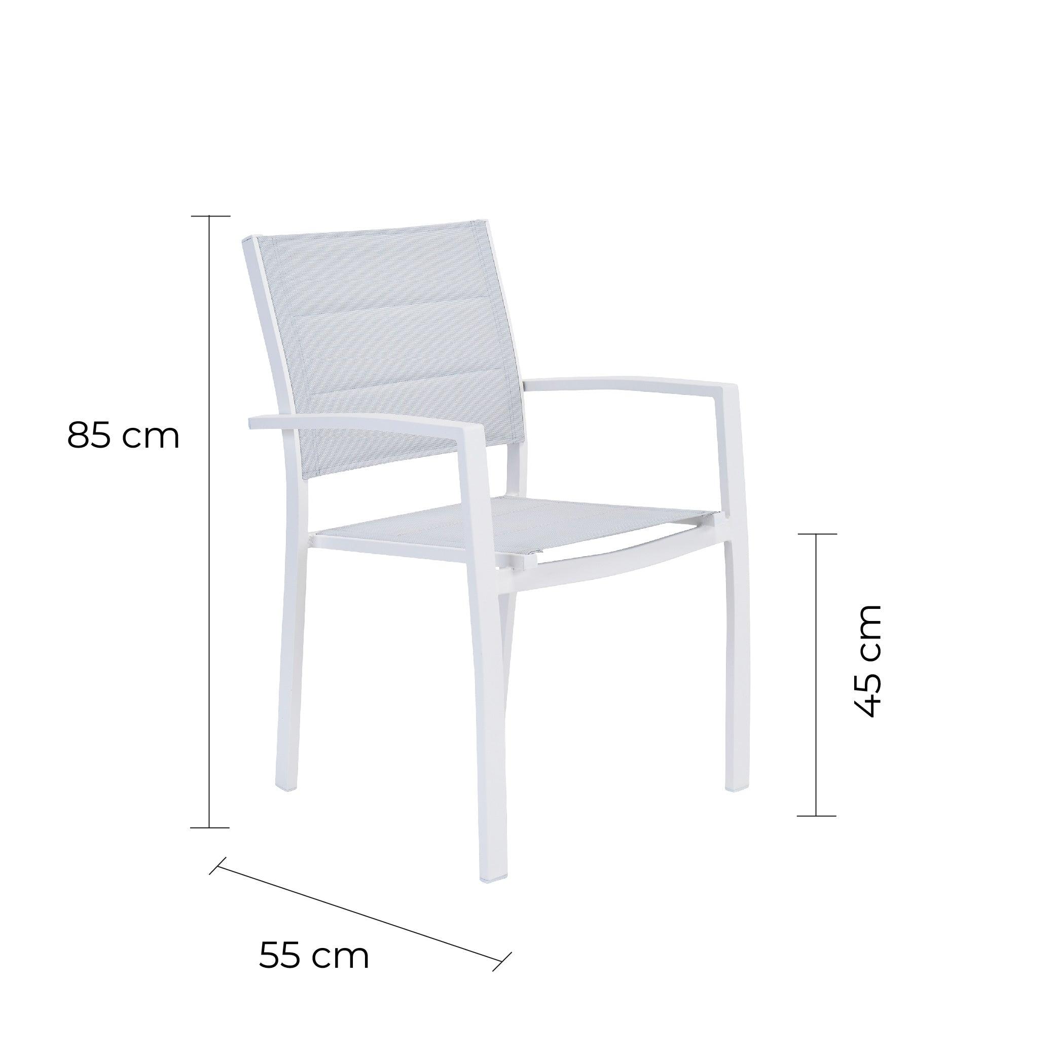 Naterial Set de 4 Sillas de Textileno y Aluminio con Descansabrazos Apta para Exterior, Modelo Orion Beta II - LuzDeco
