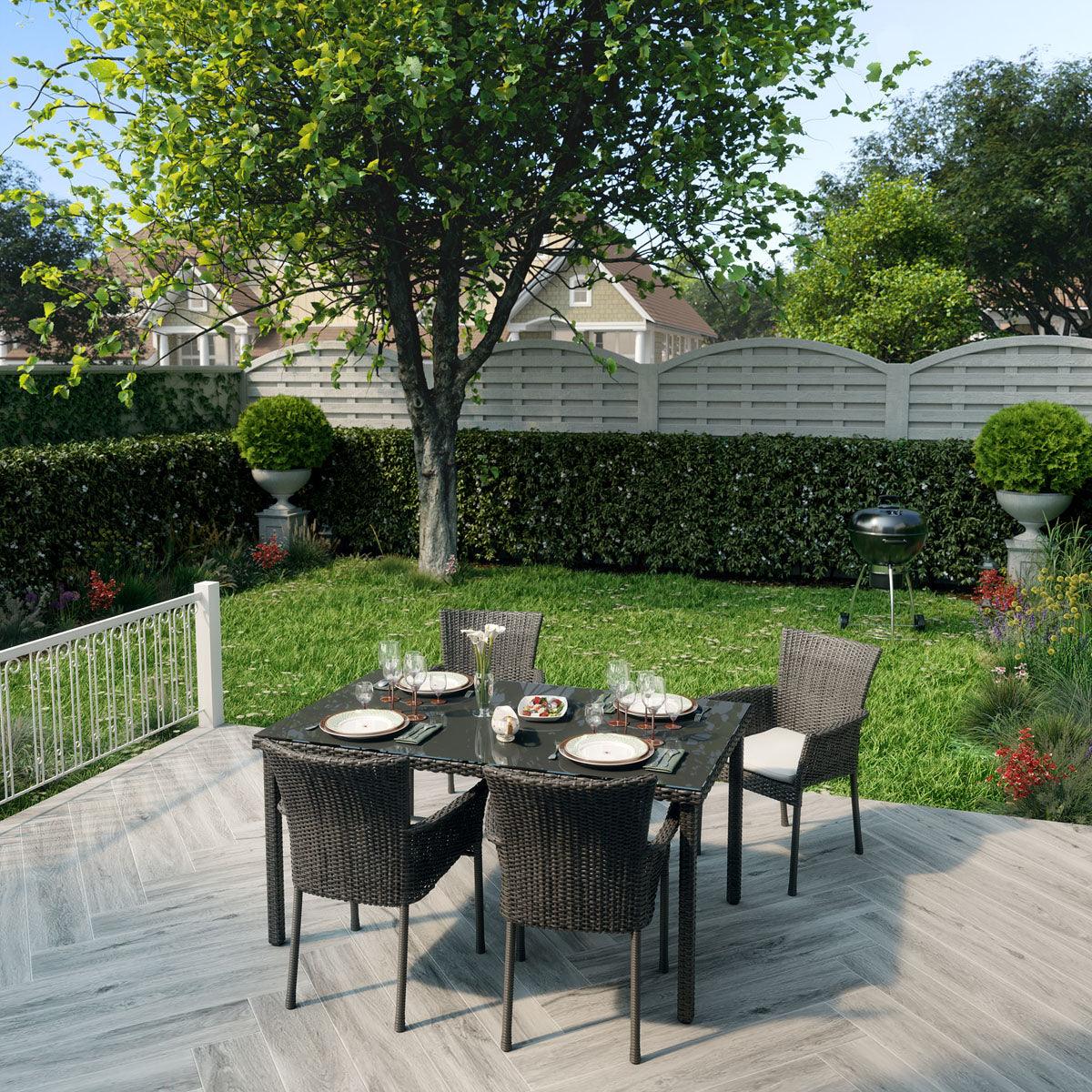 Naterial Set de 4 Sillas Tipo Ratán con Cojín y Descansabrazos Apta para Exterior, Modelo Noa - LuzDeco