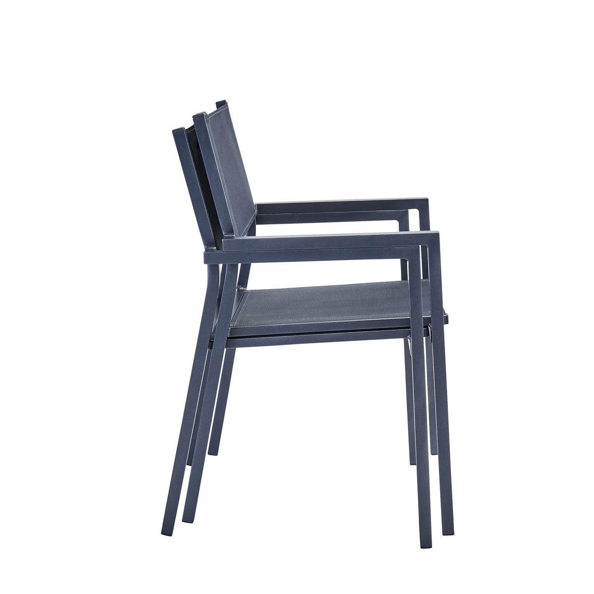 Naterial Set de Comedor: Mesa + 6 Silla de Textileno y Aluminio con Descansabrazos Apta para Exterior, Modelo Mesa Lyra II+ Sillas Orion Alpha II - LuzDeco