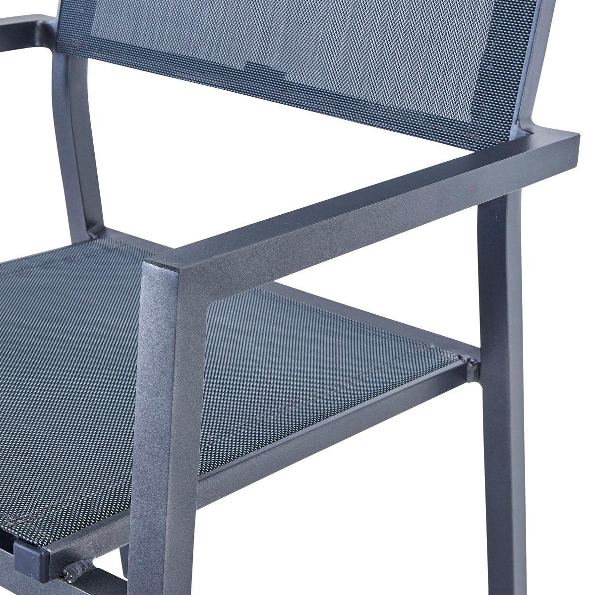 Naterial Set de Comedor: Mesa + 6 Silla de Textileno y Aluminio con Descansabrazos Apta para Exterior, Modelo Mesa Lyra II+ Sillas Orion Alpha II - LuzDeco