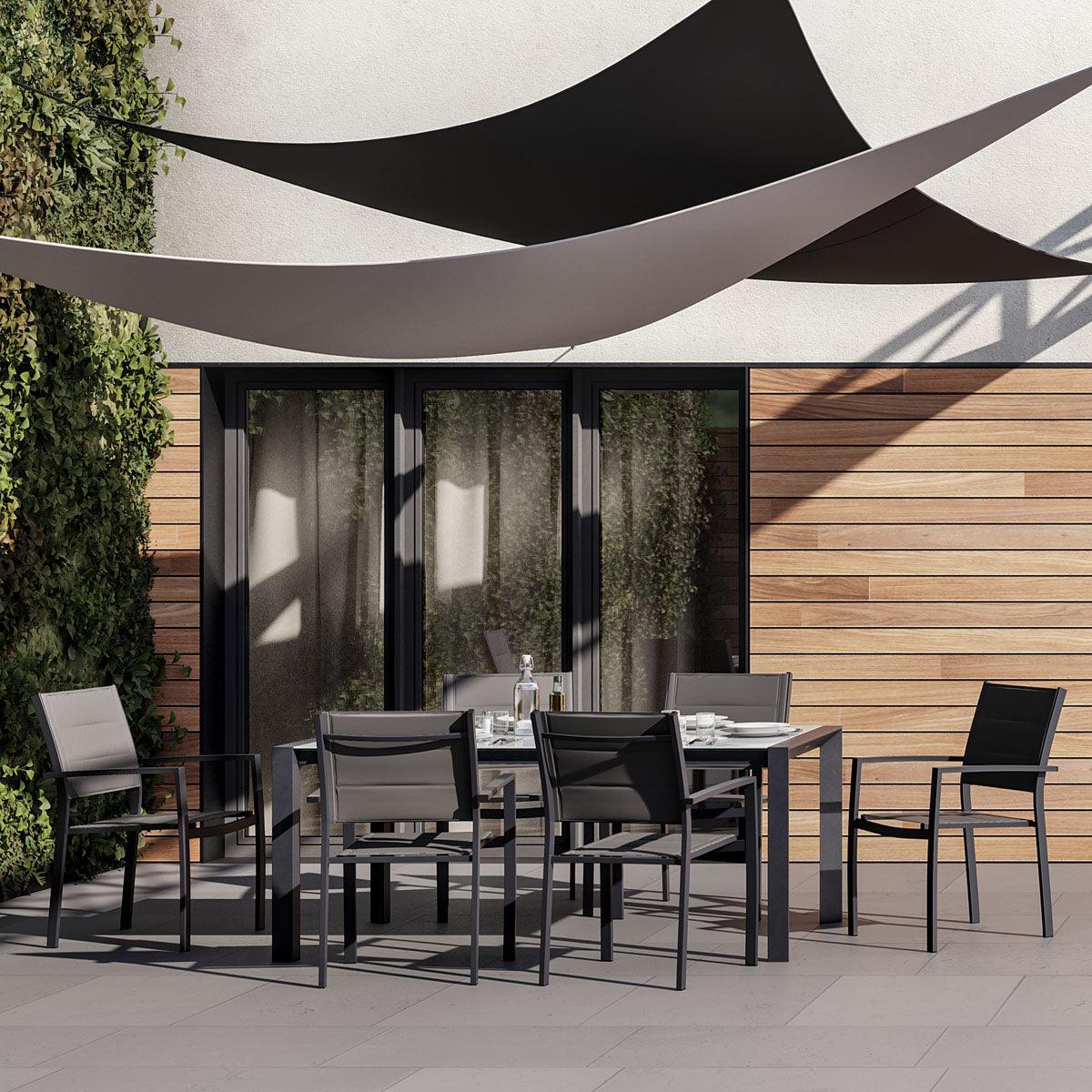 Naterial Set de Comedor: Mesa + 6 Sillas con Descansabrazos Apta para Exterior, Modelo Lyra II + Sillas Orion Beta II - LuzDeco