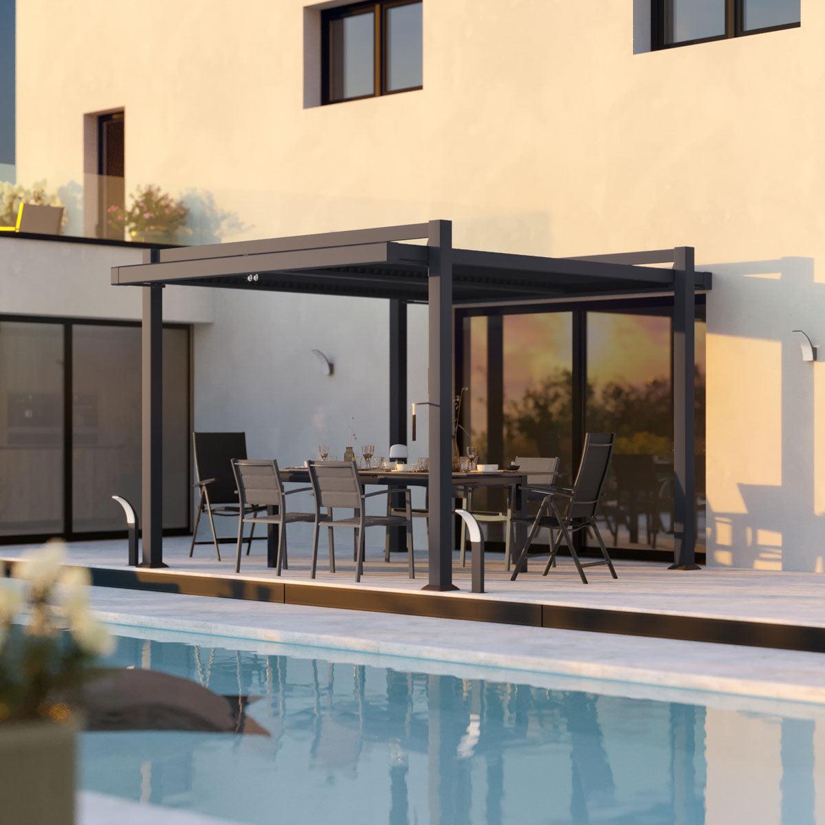 Naterial Set de Comedor: Mesa + 6 Sillas con Descansabrazos Apta para Exterior, Modelo Lyra II + Sillas Orion Beta II - LuzDeco