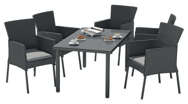 Naterial Set de Comedor: Mesa + 6 Sillas Tipo Ratán Apta para Exterior, Modelo Noa - LuzDeco