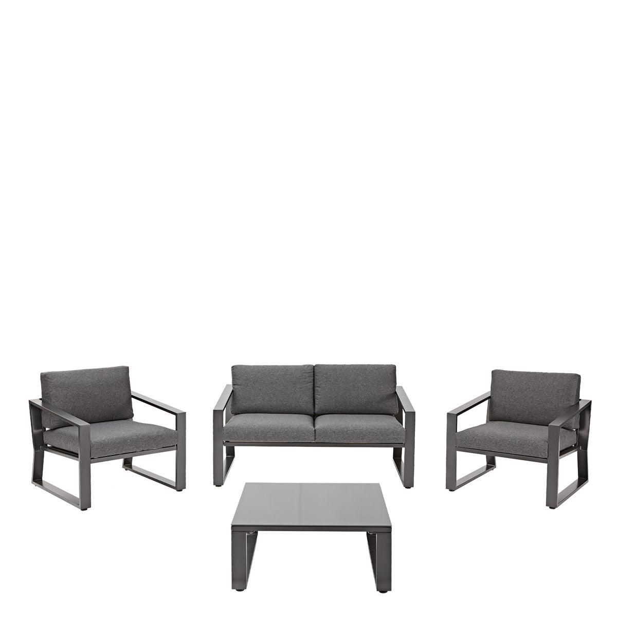 Naterial Set de Muebles de Jardín: Loveseat + 2 Sillones + Mesa de Centro Cojines y Descansabrazos para Exterior, Modelo Lyra - LuzDeco