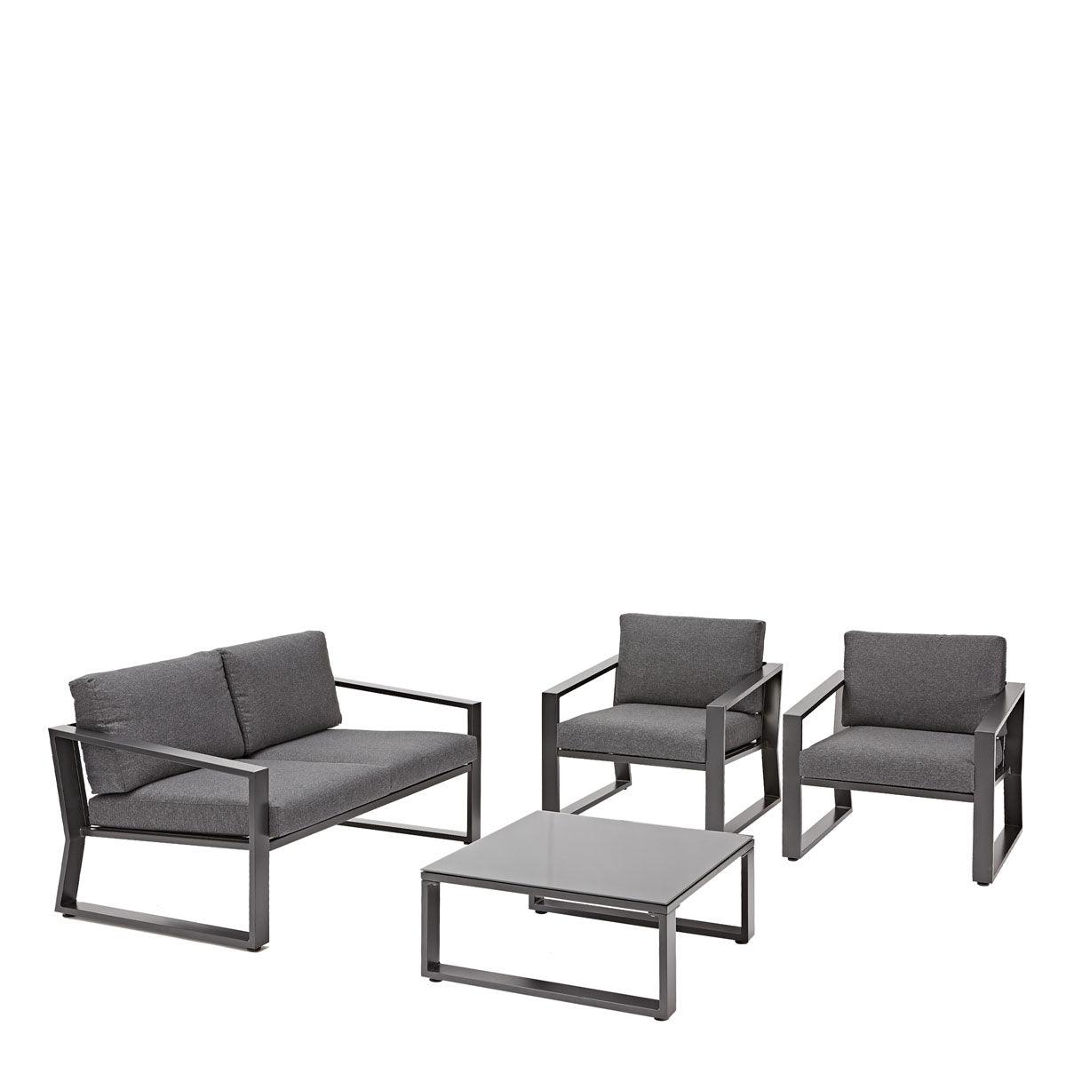 Naterial Set de Muebles de Jardín: Loveseat + 2 Sillones + Mesa de Centro Cojines y Descansabrazos para Exterior, Modelo Lyra - LuzDeco