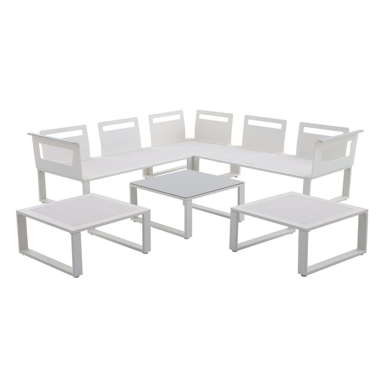 Naterial Set de Muebles de Jardín: Sofá Esquinero + 2 Taburetes + Mesa de Aluminio para Exterior, Modelo Odyssea - LuzDeco
