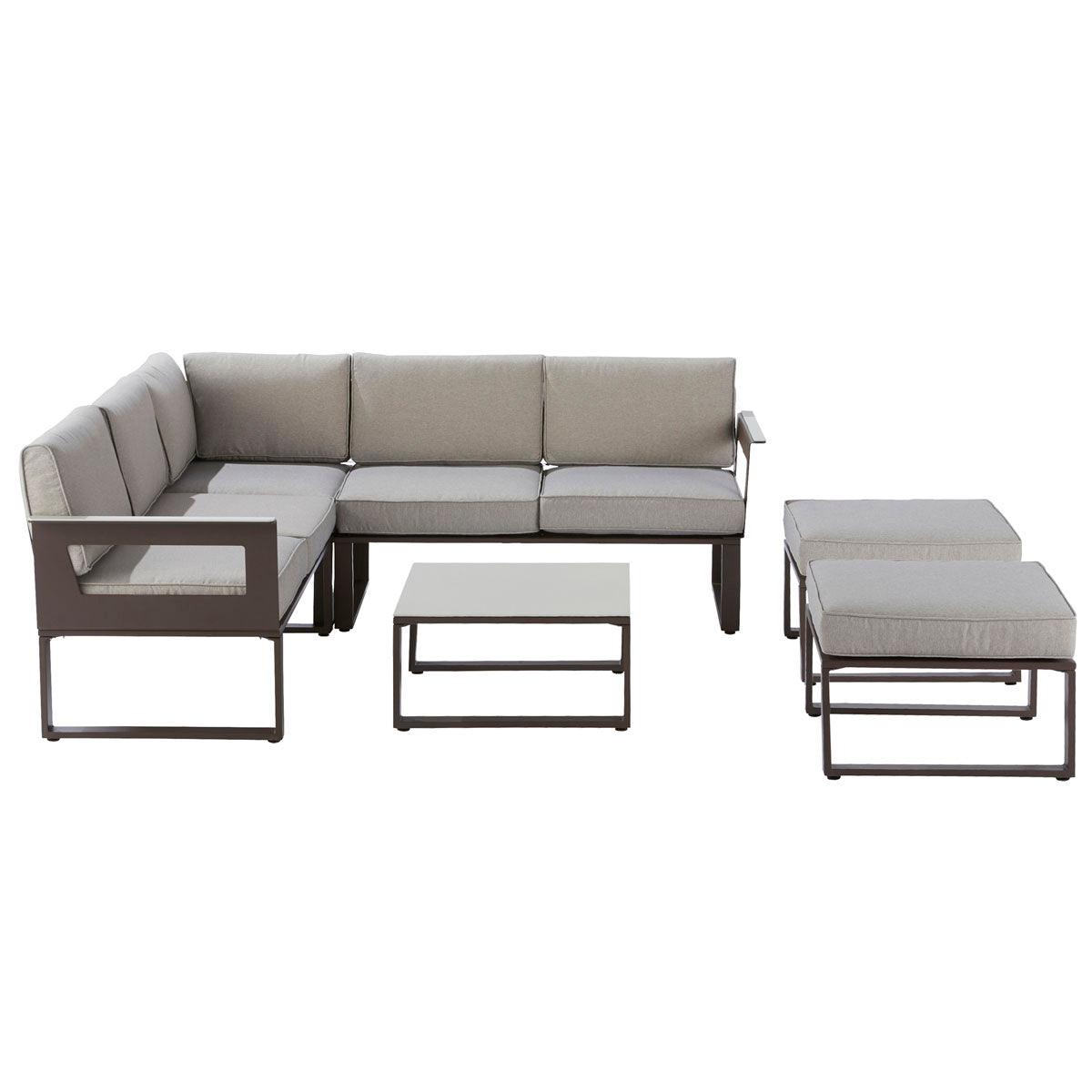 Naterial Set de Muebles de Jardín: Sofá Esquinero + 2 Taburetes + Mesa de Aluminio para Exterior, Modelo Odyssea - LuzDeco